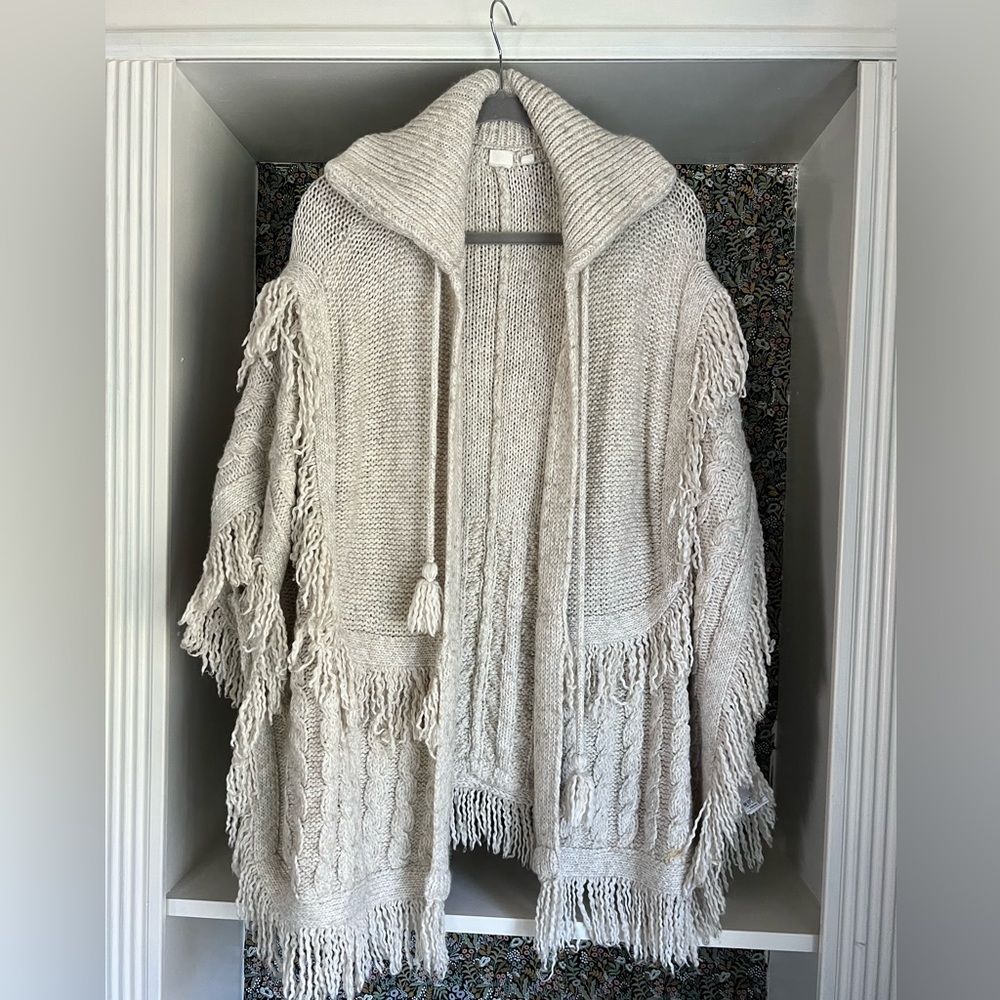 Gap wool blend fringe poncho